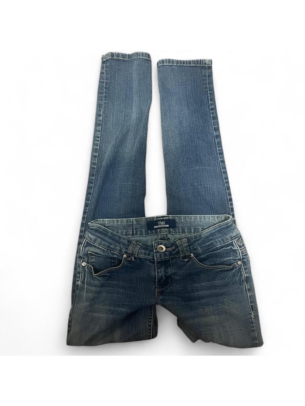 YMI Vintage Y2K Low Rise Straight Leg Blue Denim Jeans Embroidered Back Pockets